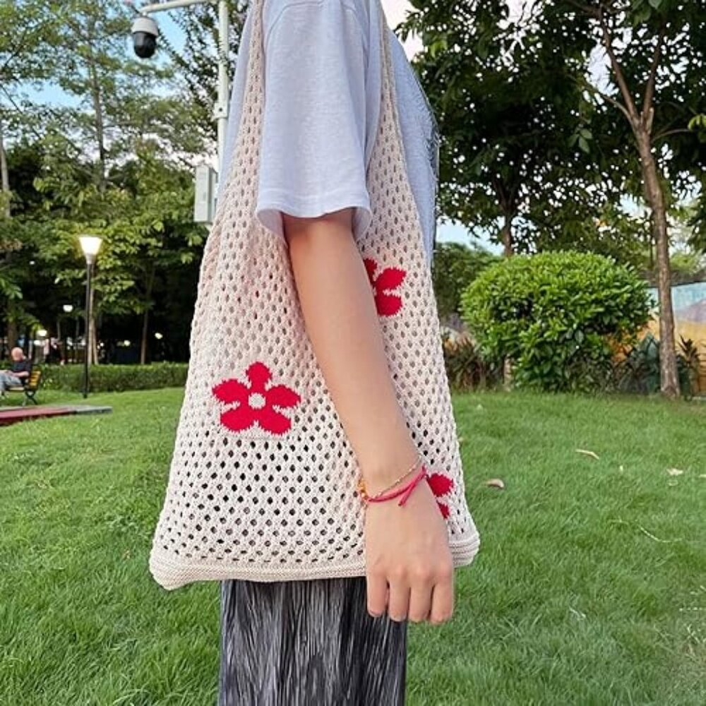 Beige Crochet Tote Bag